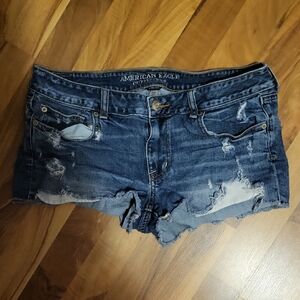 American Eagle Outfitters Distressed Dark Blue Denim Cutoff Shorts